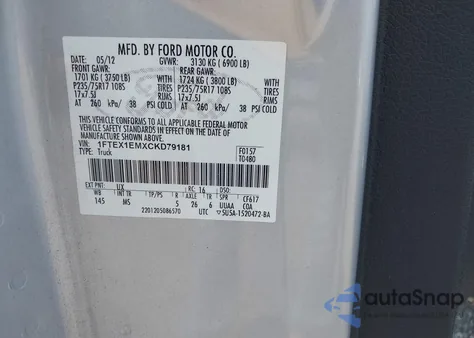 2012 Ford F150 Super Cab z USA, uszkodzony, nr VIN 1FTEX1EMXCKD79181